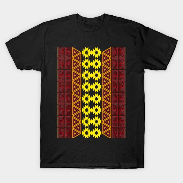 Aztec pattern design red yellow and orange T-Shirt by JDP Designs